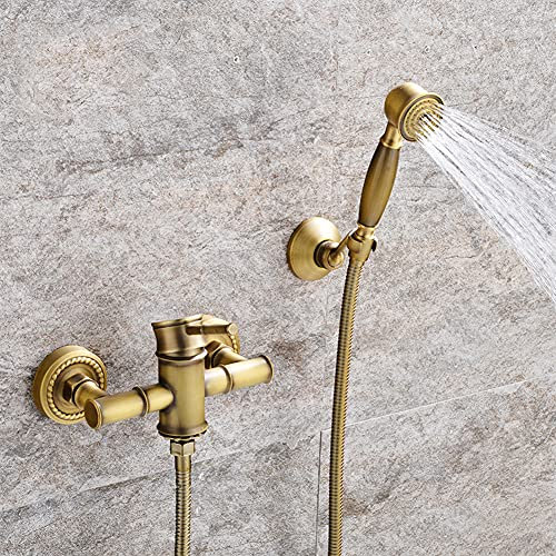 Gx Grifo Bañera con Alcachofa De Mano Mezclador De Bañera De Latón Monomando Montaje En Pared, Incluye Soporte Y Manguera De 150 Cm, Grifo De Ducha, Antiguo