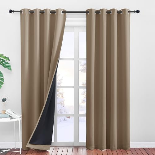 PONY DANCE Tende oscuranti – Tenda isolante acustico anti freddo, tenda con occhielli isolanti luminosi e rumori in tessuto pesante nel nero, pieno, colore: tortora marrone, 140 x 245 cm, 2 pezzi