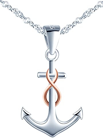 INFINIONLY Anker Halskette und Ohrringe für Damen und Mädchen, 925 silber Schmuck-sets, Silber Anker passt zum rose gold Mini-Unendlichkeitssymbol, Farbgalvanischer Prozess, Stilvoll und elegant