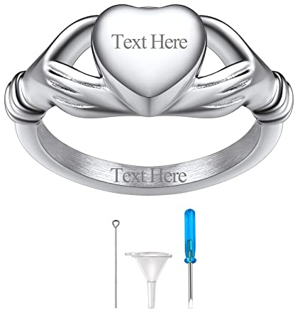 Richsteel Damen Herren Claddagh Ring in Größe 64.6 personalisierter Memorial Kremation Fingerring für Asche Feuerbestattung Schmuck