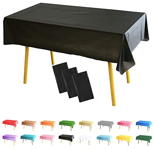 3 Stück Tischdecke Rechteckig Weihnachten Party Tischdecke,137 * 274cm Tischdecke Papierrolle Mehrweg Tischdecke aus Kunststoff,Wasserdichte Ölbeständig Tablecloth 11 (Schwarz)