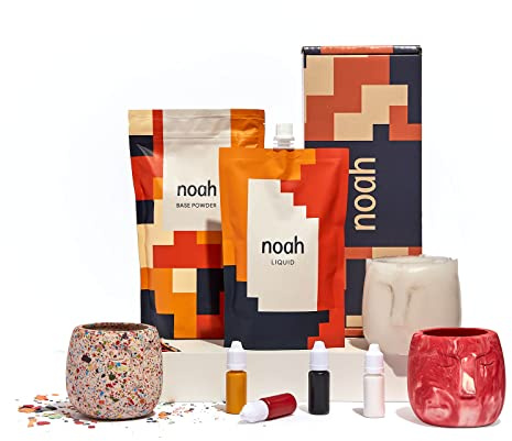 noah Jesmonite & Terrazzo Starterkit - Enthält Silikonformen, Farben, Handschuhe, Schleifpapier, Becher und Rührstäbchen – Geschenkidee (Gesichtstopf/Grundfarben)