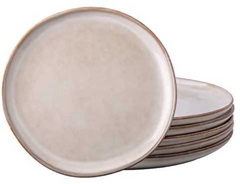 AmorArc Ceramic Dinner Plates Set of 6, 10.5 Inch Handmade Reactive Glaze Stoneware Plates, Rustic Shape Dinnerware Dish Set for Kitchen, Microwave & Dishwasher Safe, Scratch Resistant-Cappuccino