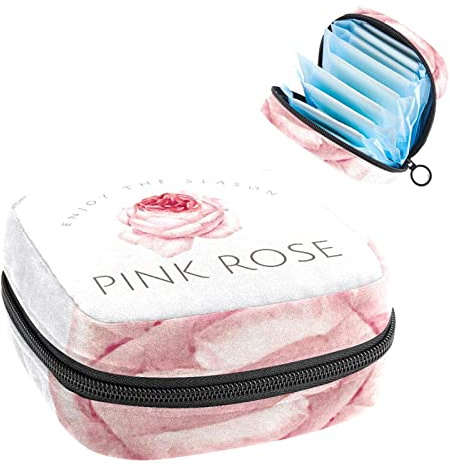 Pink Rose Period Pouch Tragbare Tampon Aufbewahrungstasche für Damenbinden, Mehrfarbig, 4.7x6.6x6.6 in/12x17x17 cm