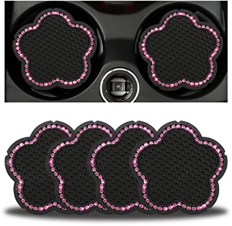 CGEAMDY 4 Stück Auto-Untersetzer Untersetzer, Bling Kristall Universal Silikon Anti-Rutsch Untersetzer Pad, Diamant Autodekoration Anti-Rutsch Tasse Matte(Rosa)