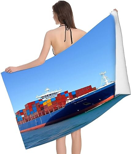 AALAYA Telo Mare Grande 80x160 cm Carriola Teli Mare Microfibra Nave 3d Telo da Mare Antisabbia Asciugatura Rapida per Bagno Spiaggia Palestra Piscina