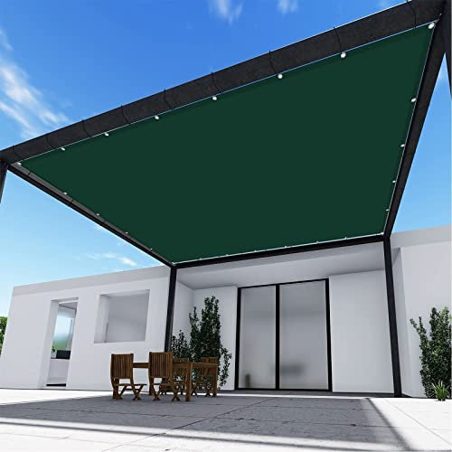 Markise quadratisch 1,4 x 3,6 m, wetterfest, quadratisch, für Terrasse, Camping, Seilspannung, Markise, 98% UV-Schutz, Leinen inklusive Befestigungsseilen, dunkelgrün