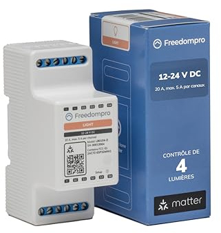 Freedompro Smart WiFi-Schalter steuert 4 Lichter, Lampen, Strahler, Smart Home DIN H-Relaismodul, kompatibel mit Matter, Apple HomeKit, Alexa, Google Home, 12–24 V 5 A Schalttafel