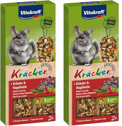 Vitakraft Kräcker, Nagersnack für Chinchillas, mit Kräutern, mit Hagebutte (1 x 2 Stück) (Packung mit 2)