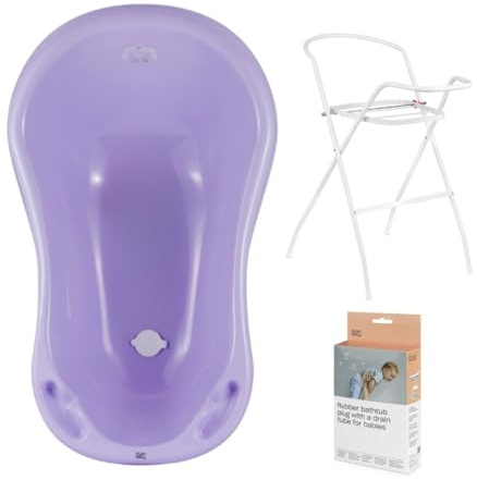 Hylat Baby Bañera con estructura y desagüe – Certificación TÜV Rheinland – Ergonómica y cómoda para recién nacidos y bebés – Colección Lite – Color morado – Diseño Yeti