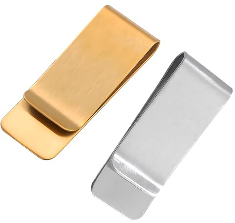 YOFAN Pequeño clip delgado para dinero para hombre, soporte para tarjetas de crédito de acero inoxidable, cartera de bolsillo para dinero en efectivo, 2 pulgadas, plateado y dorado , Clip para dinero