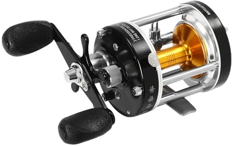 Baitcasting Angelrolle,runde Wind-Schlepprolle mit 5,2:1 Übersetzung, 13,61 kg maximaler Widerstand, Edelstahllager konventionelle Rolle für Wels, Moschus, Barsch, Hecht (Schwarz - Rechtshänder)