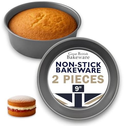 Samuel Groves 9 Sandwich Tin, Victoria Sponge Tin, 2 Pack, 3 Deep Round Cake Tins - Perfect for Air Fryer UK Made Double Coil Coated Non Stick Fixed Base (9/23cm 2 Pack)