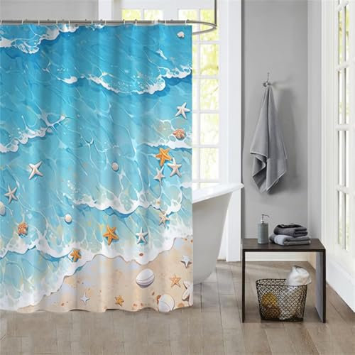 Duschvorhang StrandShower Curtain Curtains, Duschvorhänge Duschrollo 150x200cm Duschvorhang Mit Gewicht Badewanne, Duschrollo, Badewanne Duschvorhang Textil Stoff Waschbar Bad Vorhang Badevorhang 103