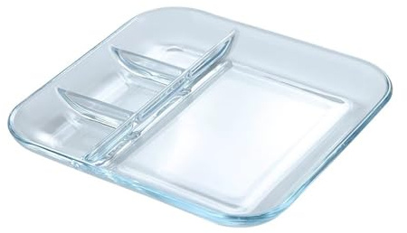 OnePine Menüteller Geteilt Glas, 9 inch Dessertteller Salatteller mit 4 Fächern, Portionskontrolle Teller für Abnehmen