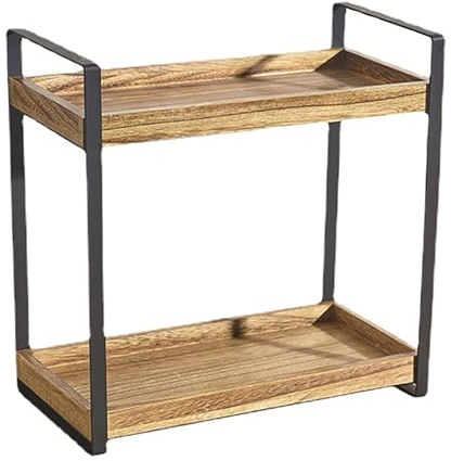 AYES Wooden Coffee Station Organizer - 2 Tier Iron & Wood Storage Rack, Kitchen Counter Shelf, 13.2 in x 13.2 in x 6.9 in