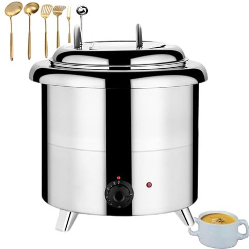 forplubossmmp Bollitore Elettrico per Zuppa per Catering, Pentola Scalda Zuppa Commerciale con 5 Utensili da Cucina E 1 Cucchiaio da Zuppa per Stufato (35-80℃, Inserto in Acciaio Inossidabile),White