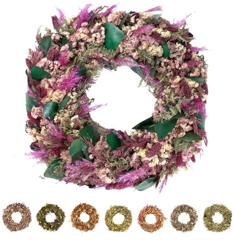 PHILARO Trockenblumenkranz All Seasons Ø 40cm Berry - kein Plastik I Trockenblumen Premium Qualität aus Europa - Türkranz - Tischkranz - Wandkranz - Trockenblumenkranz
