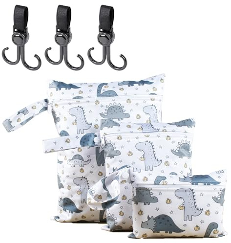 VPB 3 Stück Wetbag Kindergarten,Windeltaschen Nasstaschen,Wiederverwendbare Wet Bag mit Reißverschluss,Nassbeutel Kindergarten Waschbare,windeltasche für unterwegs,Strand und Pool