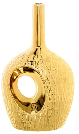 DRW Tischvase mit Keramiköffnung in Gold, 18 x 12 x 31 cm