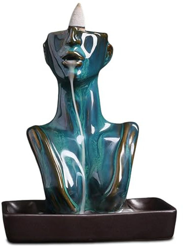 ZONSUSE Brucia Incenso a Riflusso Busto, Porta Incenso Moderno a Cascata, Bruciatore di Incenso in Ceramica, per aromaterapia, Decorazione Moderna di Arte, Regalo per Meditazione (Bellezza-Blu)