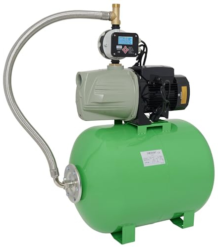 Husvattenverk självsugande 5,5 bar 7 000 l/h, JET trädgårdspump med aluminiumhjul centrifugalpump med tryckbrytare/torrkörningsskydd