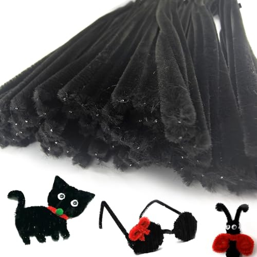 Pfeifenreiniger Blumen, 100 Stück Pfeifenputzer zum Basteln, Pfeifenreiniger zum Basteln für Blumenstrauß DIY Dekorationen (Schwarz)