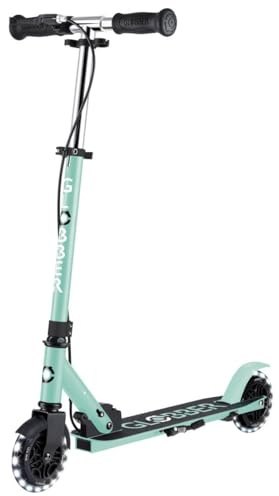 Globber Flow Element Junior Lights - Vikbar skoter med 2 hjul med bakbroms, justerbart styre och LED, för barn från 4 år - mintgrön färg
