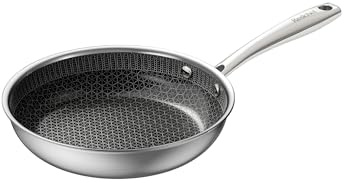 Redchef Non Stick Hybrid Egg Pan,20cm Ceramic Omelette/Frying Pan,Tri-Ply Stainless Steel Skillet,Non Toxic,PFAS PFOA & PTFE Free, Dishwasher & Oven Safe,Suitable for Induction Hobs,8(Black)