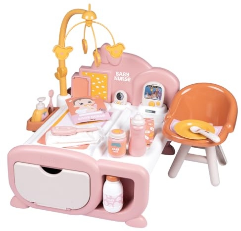 Smoby - Baby Nurse Cocoon 3-i-1 dockmöbler - lekset med vård, sovrum och matplats - inkl. 20 tillbehör - för dockor upp till 42 cm - från 3 år