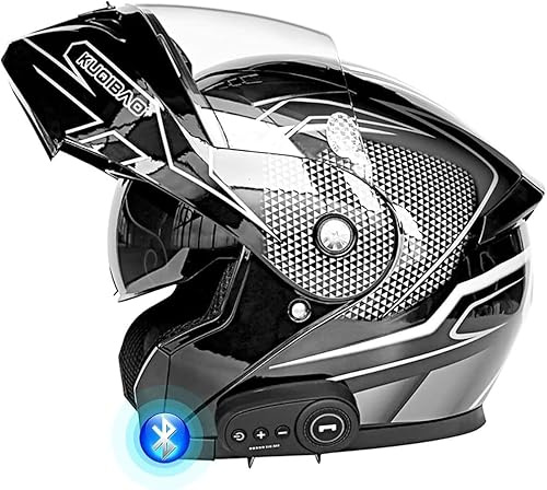 Casques Rabattable Avant Moto Bluetooth avec Double Pare-Soleil Casque Microphone Étanche Ece Dot Approuvé Racing Ti Collision Casque Ti Fog Respirable, D, XXL(63~64cm)