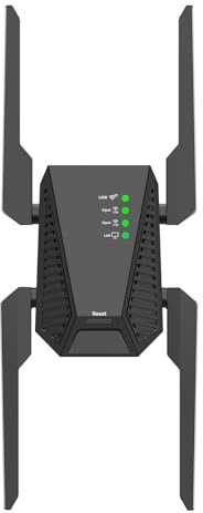 WiFi Extender with Ethernet Port – Dual‑Band 4 Antennas for 400 m² Coverage, Easy Setup, Signal Booster & Repeater for Home Network, UK Plug (2025 Smart Signal Booster) (1200M)