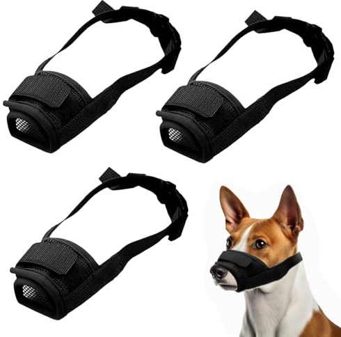 3 stycken munkorg för hundar små, munkorgar för små hundmunkorg för små hundar, nätmunkorg justerbar ögla mjuka hundmuzzles, förhindrar bitning, tugga och vågor (svart)