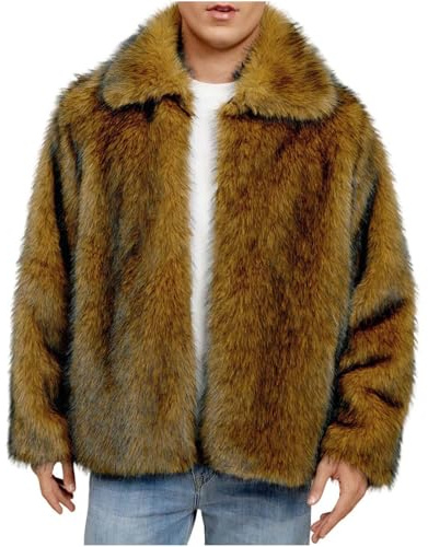 UHouse Winterjacke Herren Warme Pelzjacke Winter Kunstpelz Jacke Modische Felljacke Outdoor Pelzmantel Kurz Bequeme Bomberjacke Reverskragen Lammfelljacke Freizeit Outdoorjacke