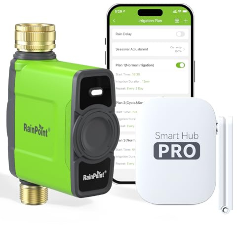 RAINPOINT Timer per acqua WiFi, ingresso e uscita in ottone, per irrigazione intelligente, con mozzo dell'antenna, per irrigazione automatica e ritardo della pioggia per giardino/prato/cortile