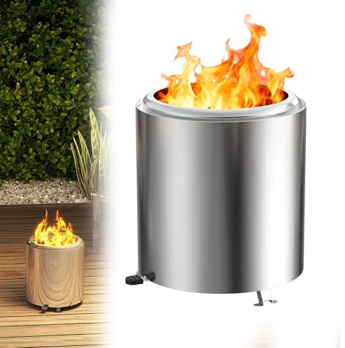 QEENTOE Robuste Feuertonne aus Edelstahl | Raucharmer Campingkocher mit Großer Grillfläche (22cm) | Stabiles Kochen Outdoor | Inkl. Tasche