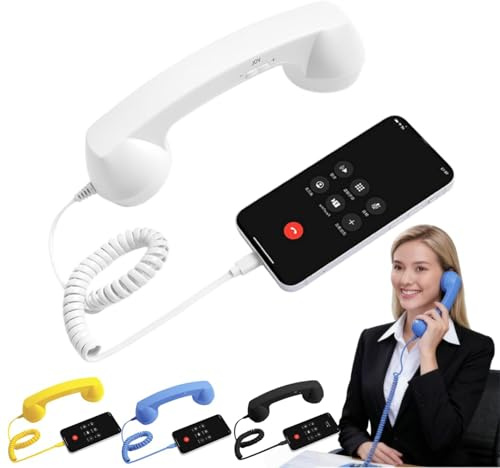 Retro Phone Handset, Vintage Style Receiver with Microphone & Speaker, Cordless Retro Telephone Handsets, Old School Desk Phone Handsets for Clear Calls white Type-c