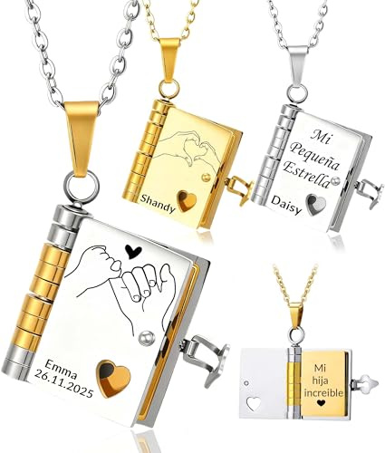 WINSD Collar de Libro Personalizado para Hija Mi Increíble Hija Collar con Libro Se Puede Abrir con 6 Páginas de Información Grabada Personalizado Regalo Mujer Cumpleaños (Estilo-1)