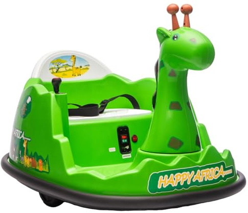 Baloveby Coche Eléctrico para Niños con Diseño de Jirafa, Coche Eléctrico Infantil con Rotación de 360°, Música, Luces LED, Trompeta y Mando a Distancia, para Niños 2-5 Años