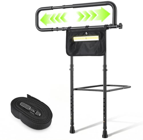 Barandilla Cama para Adultos y Ancianos con Luz LED – Barrera de Seguridad Anticaídas y Ayuda para Levantarse, Regulable en Altura (21 Niveles) y Ancho (3 Posiciones), Doble Sistema de Fijación