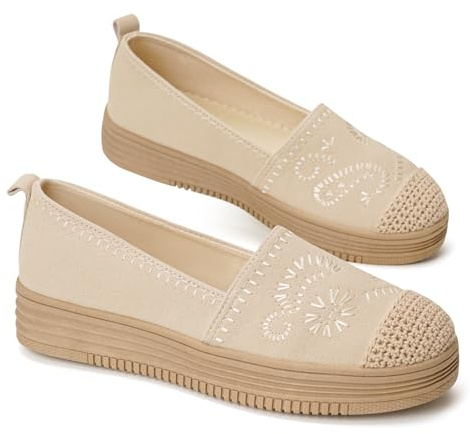 GLAMORA Mocassini Donna Espadrillas Ballerine Slip On Senza Lacci Leggeri Traspiranti Punta Rinforzata Ricamo Elastico Suola Antiscivolo Scarpe Basse Comode Estate