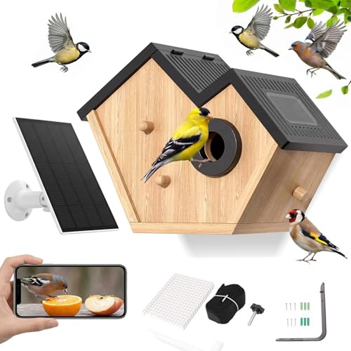 Caja nido inteligente con cámara, casa de pájaros con cámara, nido para pájaros para exteriores, resistente a la intemperie, comedero para pájaros, reconocimiento de aves AI, visión nocturna, vista en