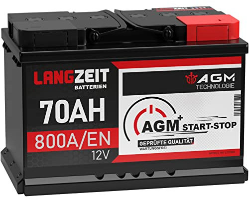 LANGZEIT AGM Batterie 70Ah 12V 800A/EN Start-Stop Autobatterie VRLA Batterie