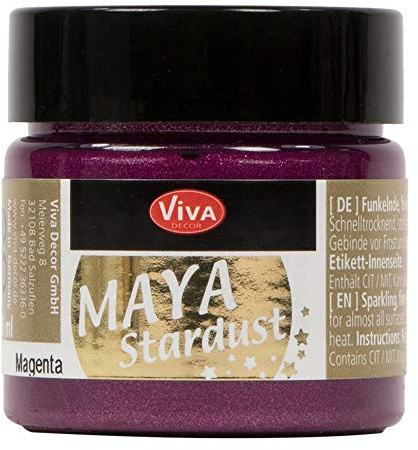 Viva Decor Maya Stardust (Magenta, 45 ml) fein glitzernde Metallic-Acrylfarben zum Basteln - Glitzerfarbe für Porzellan, Beton, Steine, Papier, Glas uvm. - Made in Germany