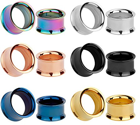 KUBOOZ 12 st färgglada rostfritt stål mixskruvar set öronproppar tunnelmätare bår piercingar, Rostfritt stål, Legerat stål