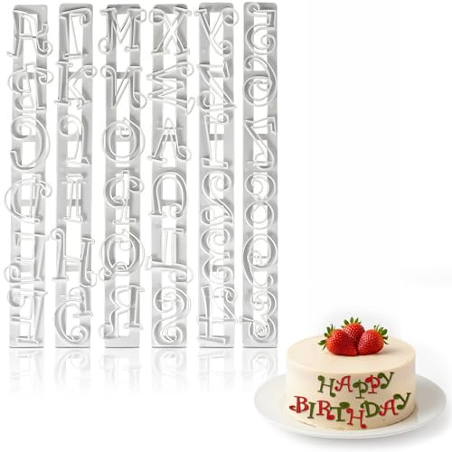 Fondant Letter Cutters for Cake Decorating – Plastic Alphabet Fondant Cutters with A-Z Letters and 0-9 Numbers (9.84 L × 0.98 W), Multipurpose Letter Molds – Cake Decorating Letters for Sugar Paste