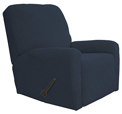 Easy-Going Recliner Stretch Sofa Slipcover Sofa Cover 4-Pieces Furniture Protector Couch Soft with Elastic Bottom Spandex Jacquard Fabric Small Checks(Recliner,Dark Blue,Large)