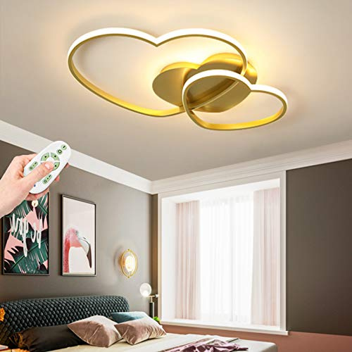 Kinderlampe LED Modern Deckenleuchte Junge Mädchen Schlafzimmer Deckenlampe 42W Dimmbar Mit Fernbedienung Liebe Herz Design Acryl Lampeschirm Deco Deckenbeleuchtung Esszimmer Wohnzimmer Licht,Gold