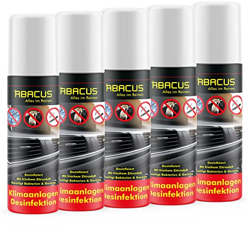 ABACUS® Klimaanlagen Desinfektion, Klimaanlagenreiniger Auto, Klimadesinfektion – Desinfektion und Reinigung für Auto-Klimaanlagen – Klimaanlagen Desinfektion 5X 200 ml (7595)