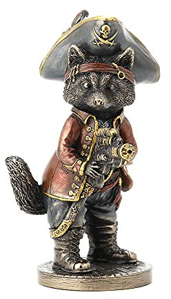 Veronese Design Jolly Roger Racoon Seeräuber Pirat, kaltgegossen, bronziertes Harz, Steampunk-Skulptur